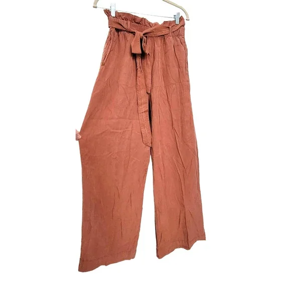 Ces Femme Wide Leg Paper Bag High Rise Rust Color Lyocell Pants Women Sz M - Picture 8 of 9